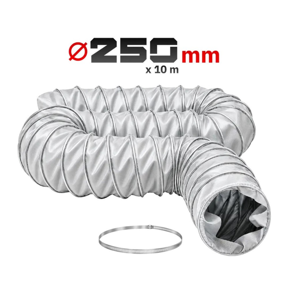 Toolsa Flexible Heater Ducting ⌀250 mm × 10 m with Hose Clamp (TA-DV20 | TA-DV30)