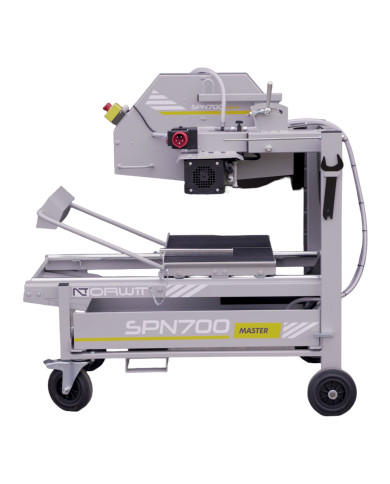 SPN 700 Master table saw for concrete blocks Norwit - Specifications:  Weight: 144kg Voltage: 400V Motor: Soga Italy Speed: 1400