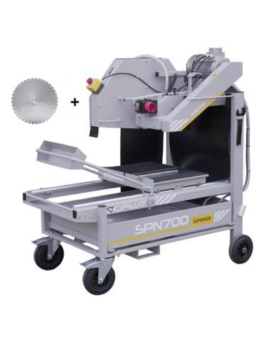 SPN 700 Superior 400V table saw with diamond blade KSP700.  - Specifications:  Voltage: 400 V  Fuel: N/A Motor: Electric Soga It