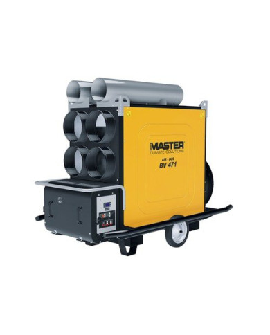 Master BV 471 SR 4-way exhaust oil heater Master Heaters - Technical Data:  Airflow [ m³/h ]: 8500 Power supply [ V/Hz ]: 220-24