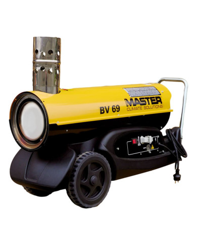 Master BV 69E exhaust oil heater Master Heaters - Technical specifications:  Tank capacity [ l ]: 35 Air flow [ m³/h ]: 1550 Pow